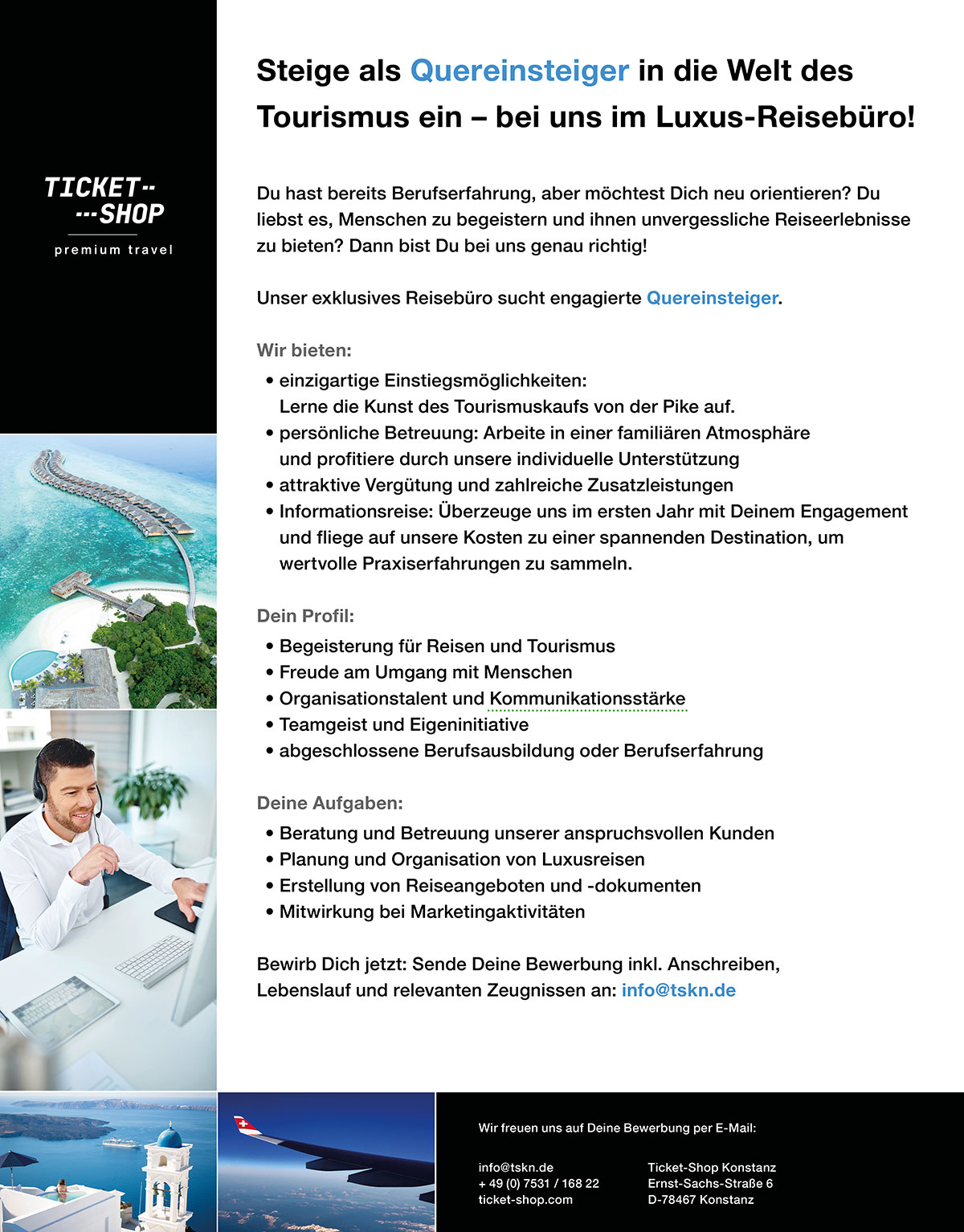 Stellenanzeige Quereinsteiger Tourismuskaufmann / frau