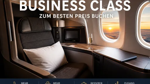 Business Class Flugzeug Sitz mit Luxus Ausstattung und Fensterblick &uuml;ber den Wolken