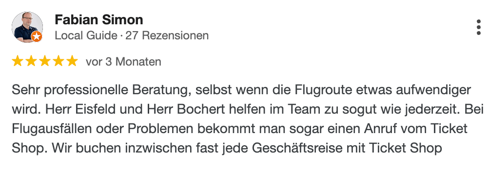 echte Bewertungen bei Google für das Reisebüro Ticket-Shop aus Konstanz