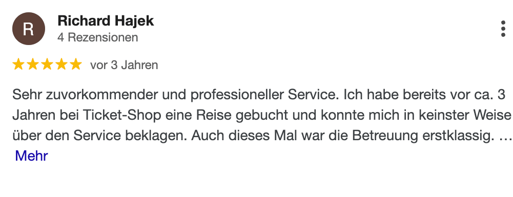echte Bewertungen bei Google für das Reisebüro Ticket-Shop aus Konstanz